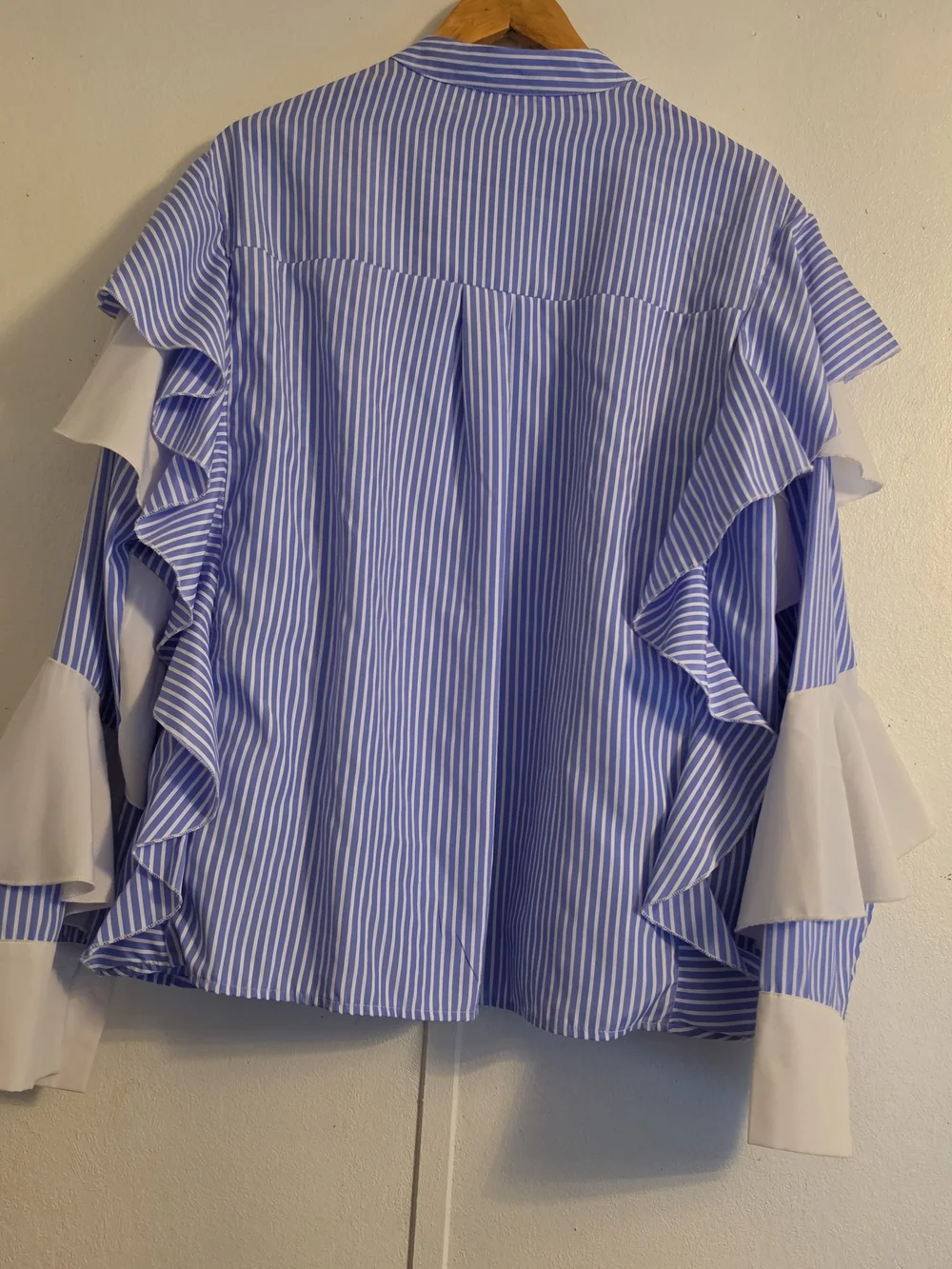 Striped Blue Ruffle Button-Down Blouse - Picture 5 of 8